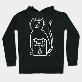 White Line Cute Christmas Kitty Cat says Happy Holidays Hoodie